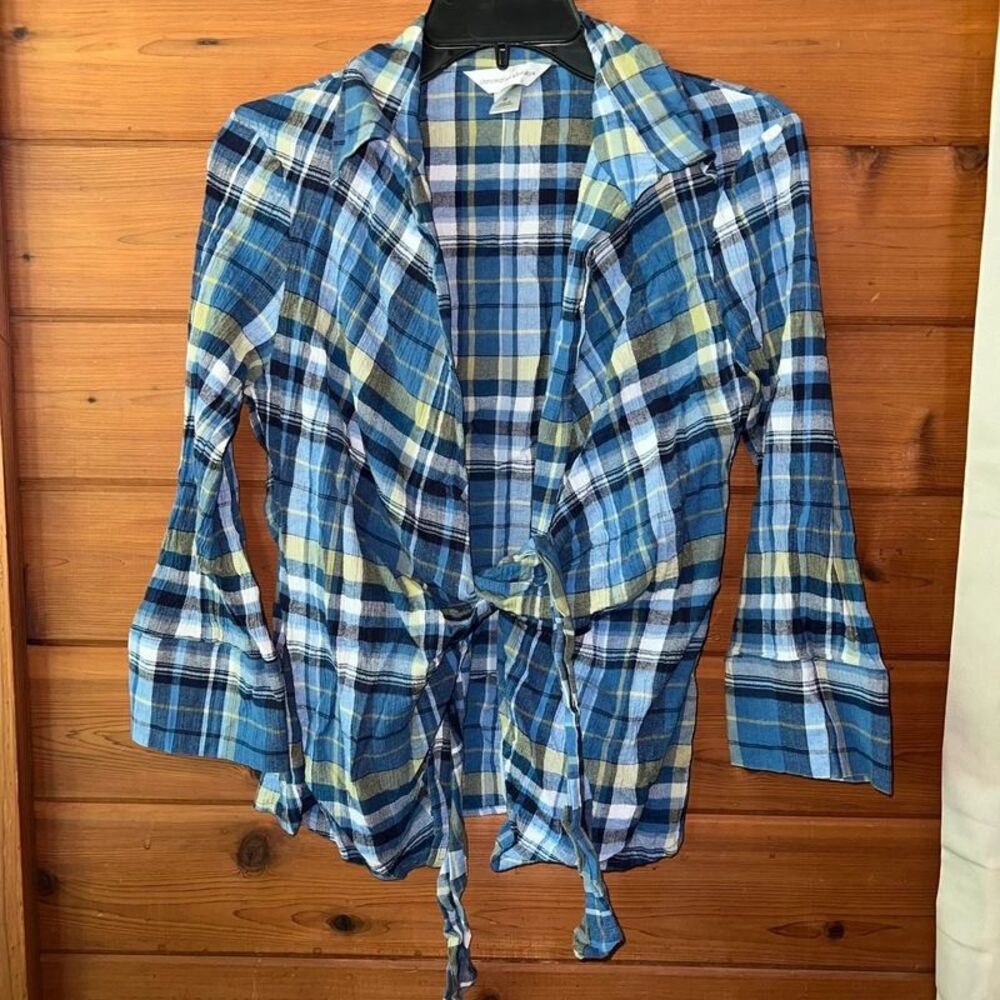 Christopher & Banks Blue Plaid Top Small